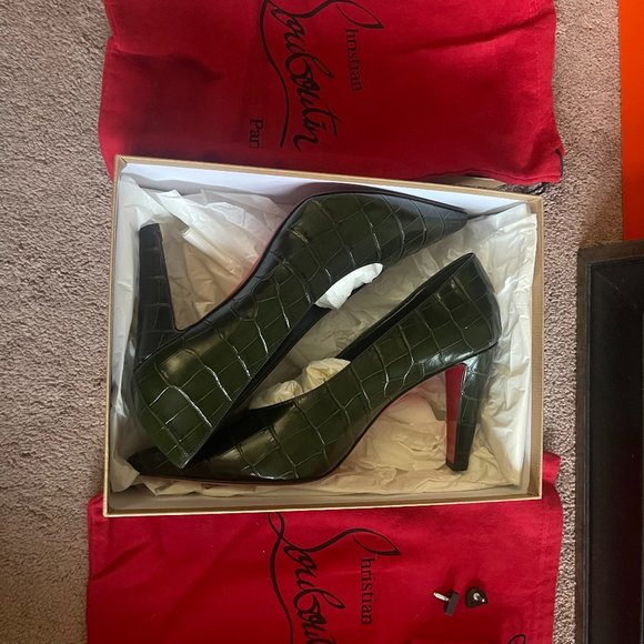 Louboutin Green Reptile Print Heels - Picture 1 of 8